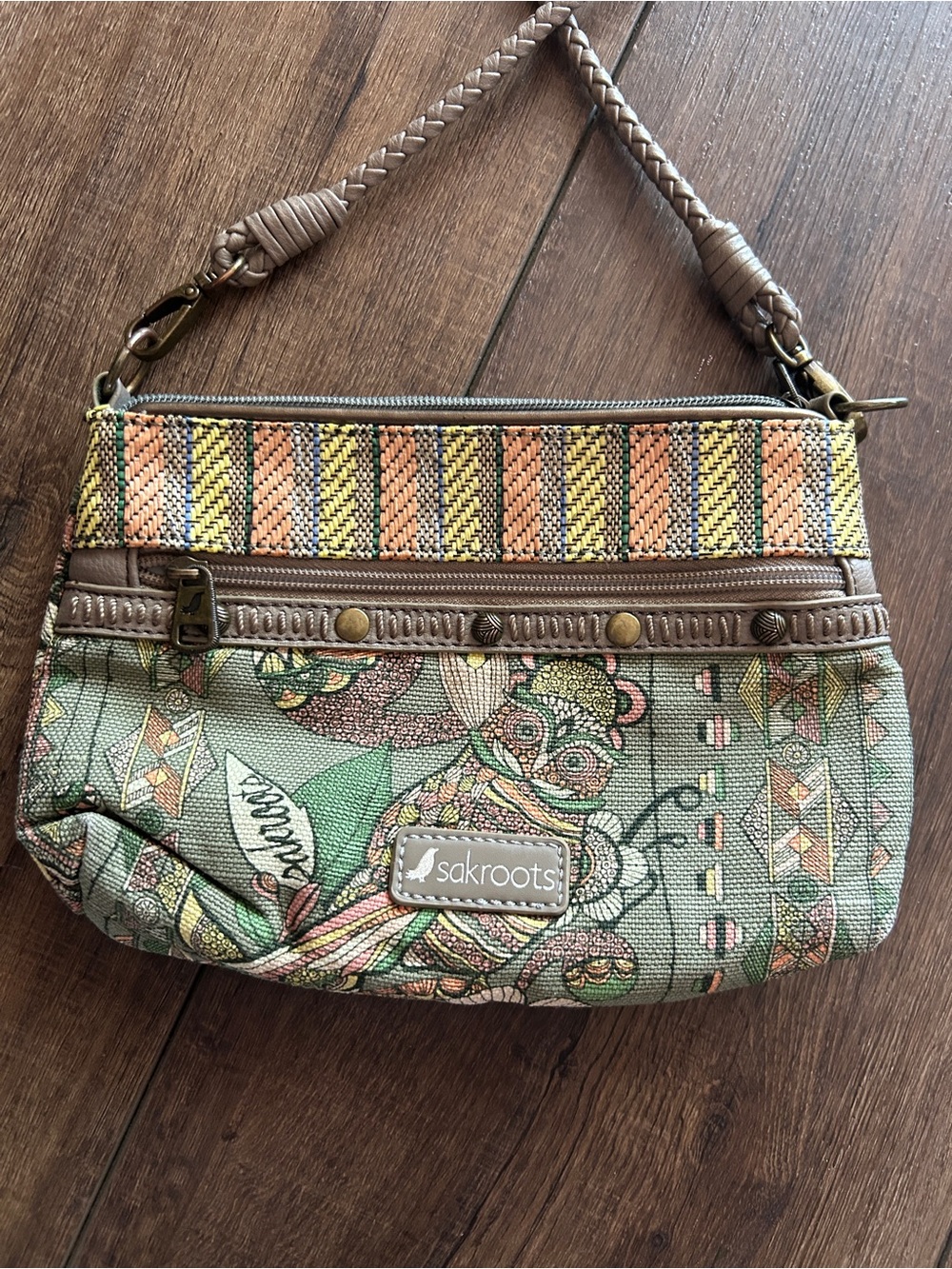 Sakroots Artist Circle Crossbody Bag - Green Bird Peace Print